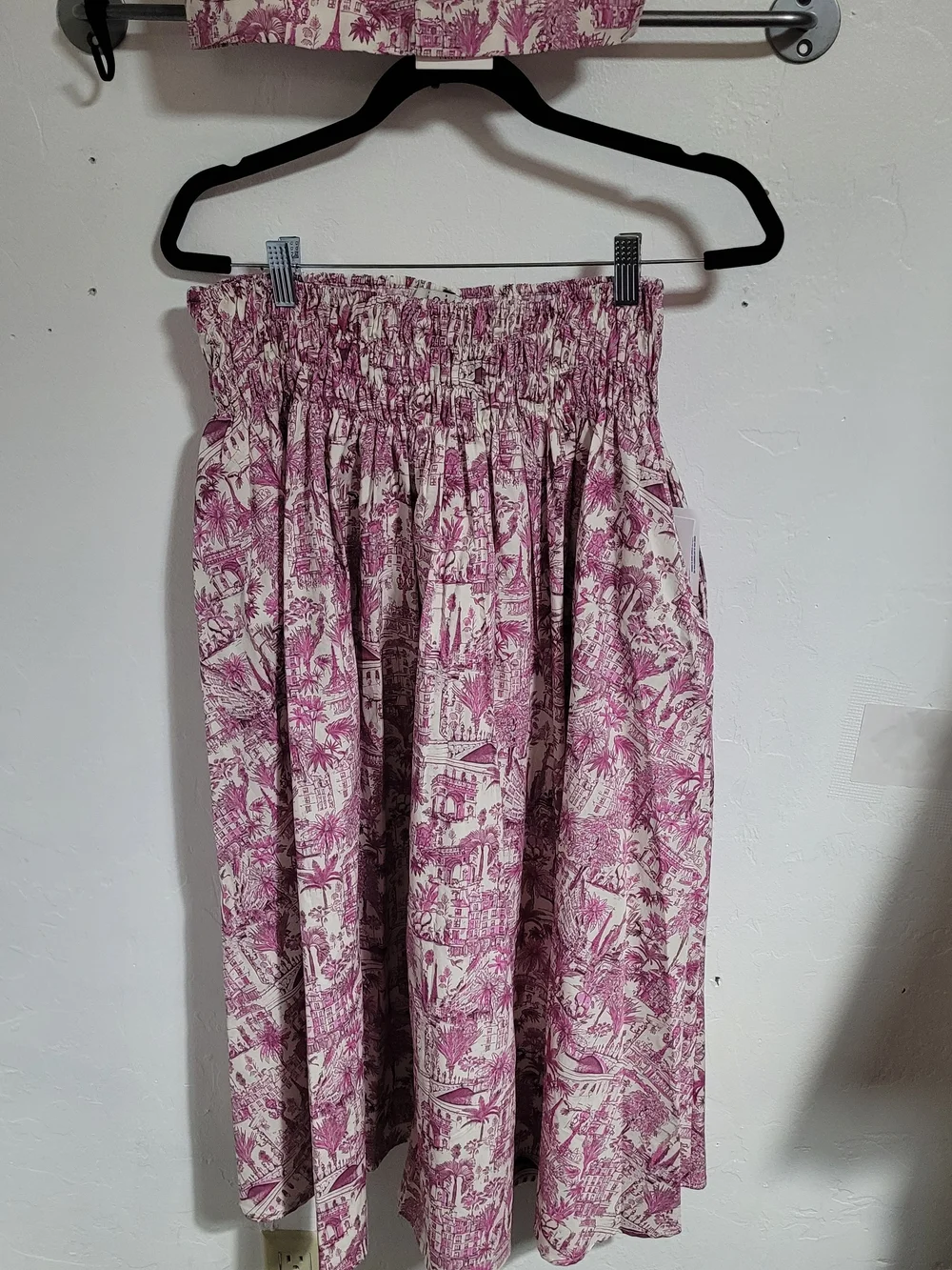 Joie Pink Toile Two-Piece Skirt Set with Smocked Waist